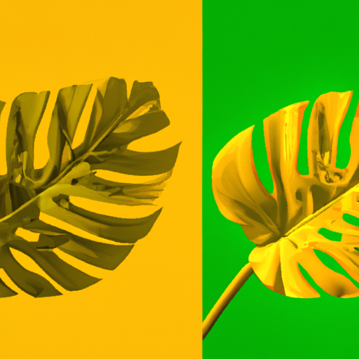 An image showcasing a vibrant Monstera leaf gradually turning yellow amidst a backdrop of varying temperature zones, sunlight intensities, watering techniques, and nutrient deficiencies