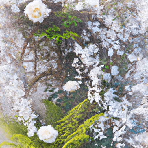 An image capturing the ethereal beauty of a white garden, blending delicate white roses, cascading white wisteria, and billowing silver foliage