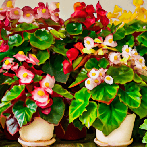An image showcasing a vibrant, lush indoor space filled with an array of healthy, thriving wax begonias