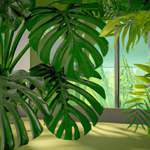 An image showcasing an indoor paradise of lush, vibrant tropical plants