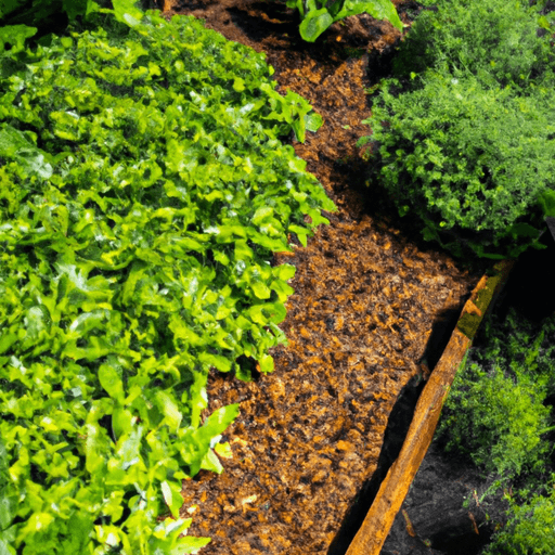 An image showcasing a lush, vibrant garden bed adorned with layers of nutrient-rich coffee ground compost