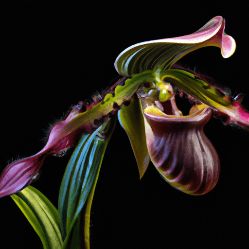 An image showcasing a vibrant Lady Slipper Orchid in a well-lit room