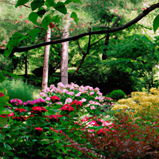 An image showcasing a lush garden bordered by vibrant evergreen ground cover plants