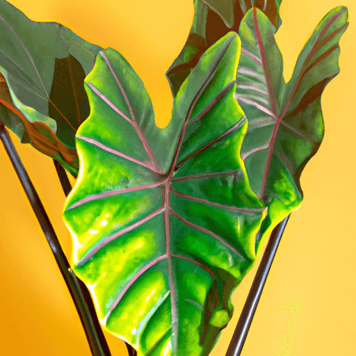 An image showcasing a lush, tropical setting with a vibrant Alocasia Jacklyn plant as the focal point