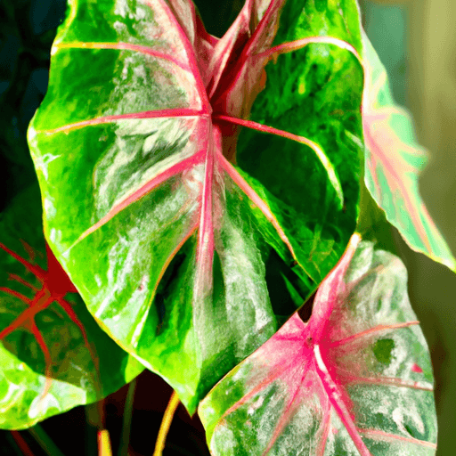 An image showcasing a thriving Alocasia Pink Dragon plant with lush, heart-shaped leaves adorned in vibrant shades of pink and green