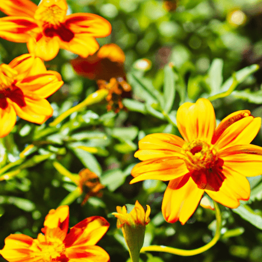 An image showcasing a flourishing Bidens plant in a sun-drenched garden bed