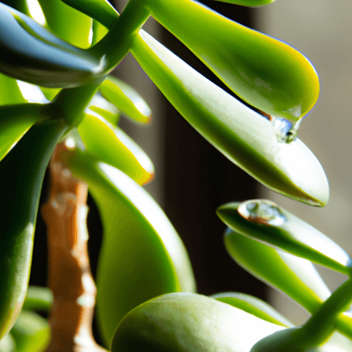 An image of a Gollum Jade plant basking in gentle, indirect sunlight near a south-facing window