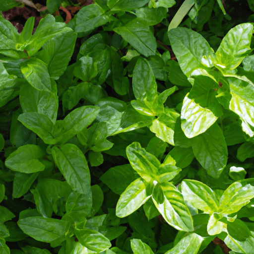 An image showcasing a lush, green mint plant thriving in a sunlit garden