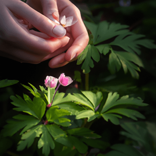An image of a pair of gentle hands, delicately planting a Rue Anemone in rich, moist soil