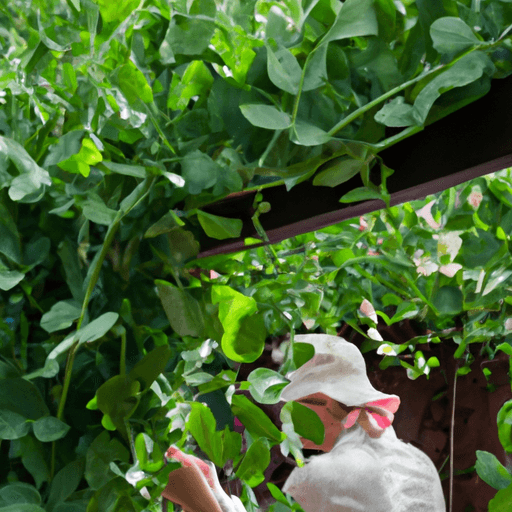 An image that showcases the vibrant green snap pea plants climbing up a trellis, with delicate tendrils wrapping around it