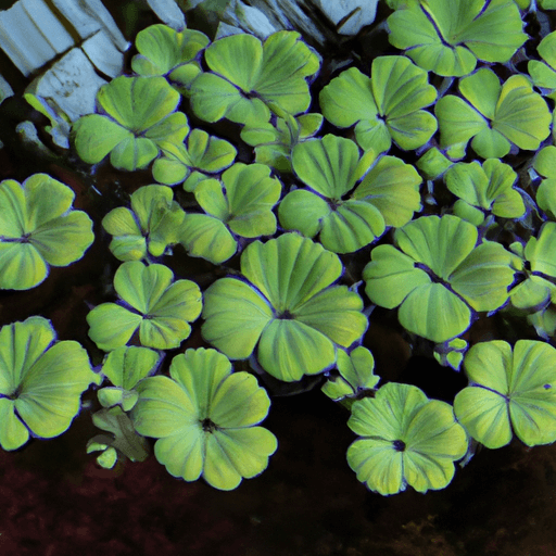 An image showcasing a lush, vibrant pond with crystal-clear water reflecting the graceful, floating Water Lettuce plants