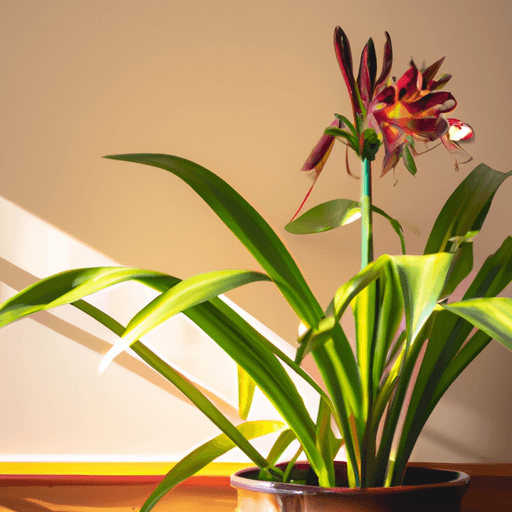 An image showcasing a vibrant Peruvian Lily plant thriving in a sunlit room