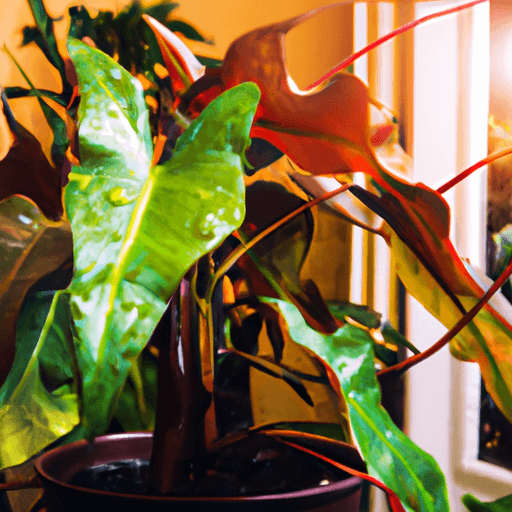 An image showcasing a vibrant Philodendron Squamiferum thriving in a well-lit room
