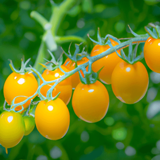 An image showcasing a vibrant, sun-kissed Sungold tomato plant, adorned with lush green foliage and dotted with clusters of golden, juicy tomatoes, exuding an irresistible glow of ripeness and success