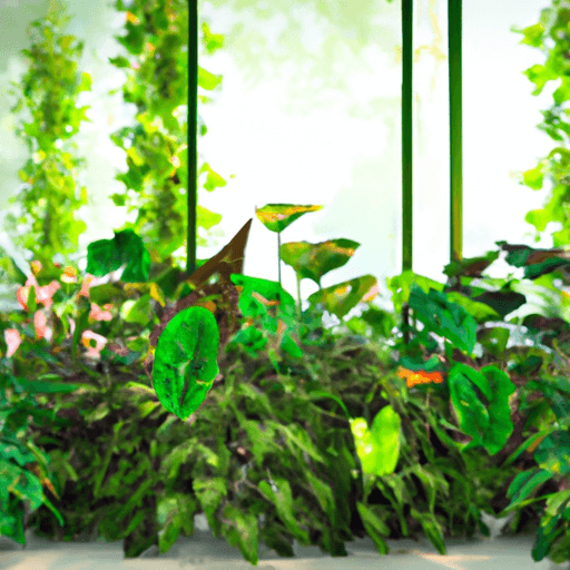 An image showcasing a lush indoor garden filled with vibrant Philodendron varieties of different sizes, shapes, and colors