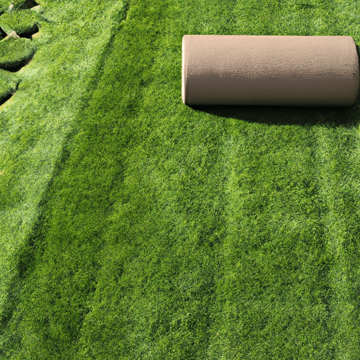 An image that captures the contrasting sight of a perfectly leveled, smooth lawn after rolling, showcasing the meticulous pattern left behind by the roller, alongside patches of uneven grass, highlighting the pros and cons of lawn rolling