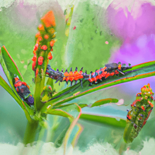 An image showcasing the intricate world of ladybug larvae in a lush garden setting