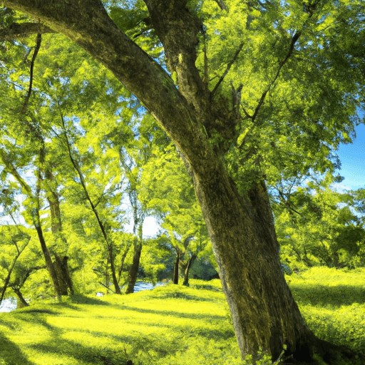 An image showcasing an Eastern Cottonwood tree thriving in its ideal environment: a sun-drenched clearing near a riverbank