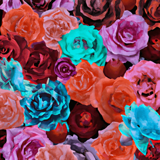 An image showcasing a lush garden filled with vibrant roses of various hues and sizes