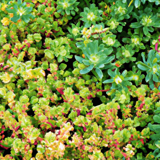 An image capturing a lush, vibrant garden bed adorned with a diverse array of Sedum varieties