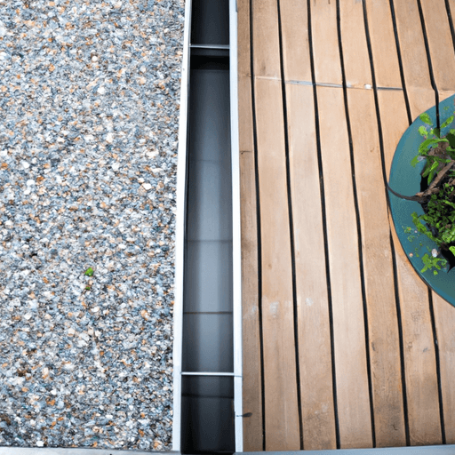 An image showcasing a modern gravel patio with sleek, geometric lines
