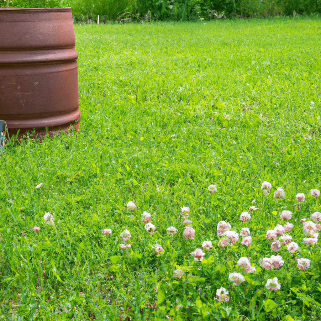 An image showcasing a lush, green clover lawn as the focal point of a sustainable landscape