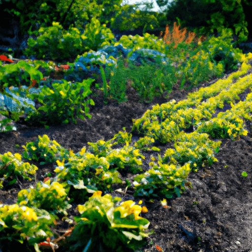 An image showcasing a lush, thriving vegetable garden bathed in golden sunlight, with vibrant, healthy plants bursting with vibrant colors, all nourished by the organic goodness of fish emulsion fertilizer