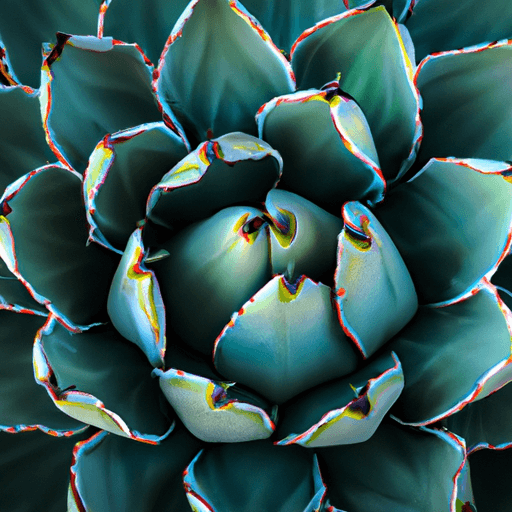 An image capturing the intricate beauty of a thriving agave plant, showcasing its symmetrical rosette of succulent leaves, with spiky edges and vibrant green hues, basking under the warm sunlight