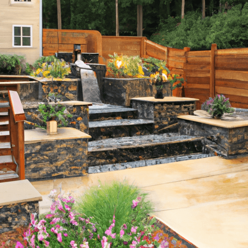 An image capturing a picturesque landscape adorned with a diverse array of hardscape materials