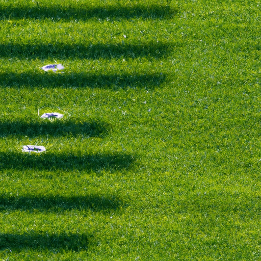 An image showcasing a lush green lawn with evenly spaced cylindrical holes created by an aerator